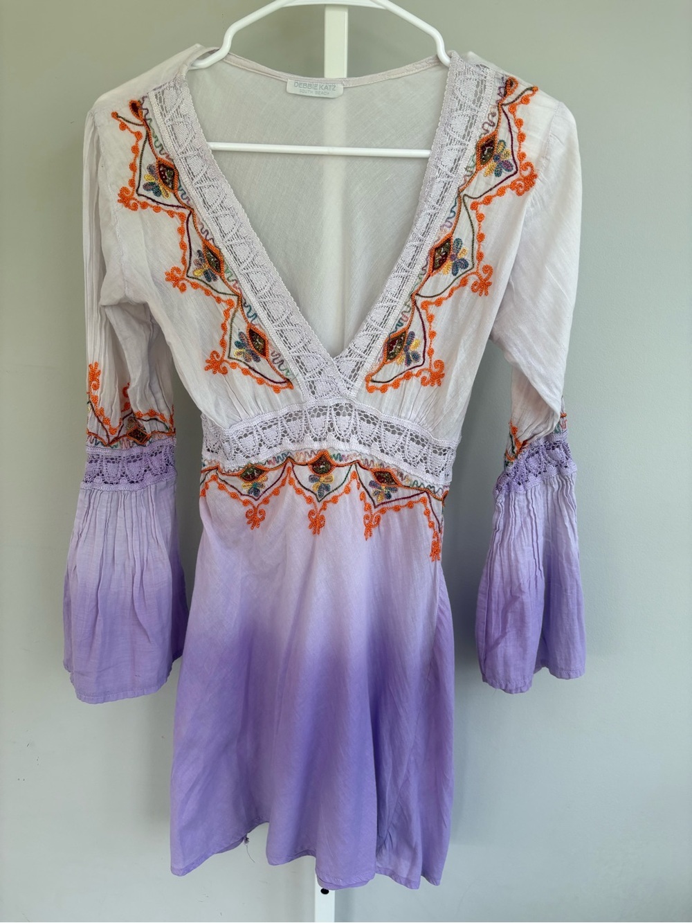 Debbie Katz South Beach Embroidered Ombre Boho Tunic Dress Size S